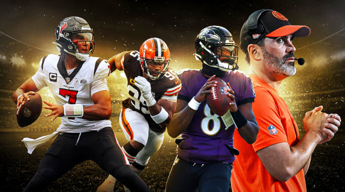 A graphic showing images of C.J. Stroud, Myles Garrett, Lamar Jackson and Kevin Stefanski